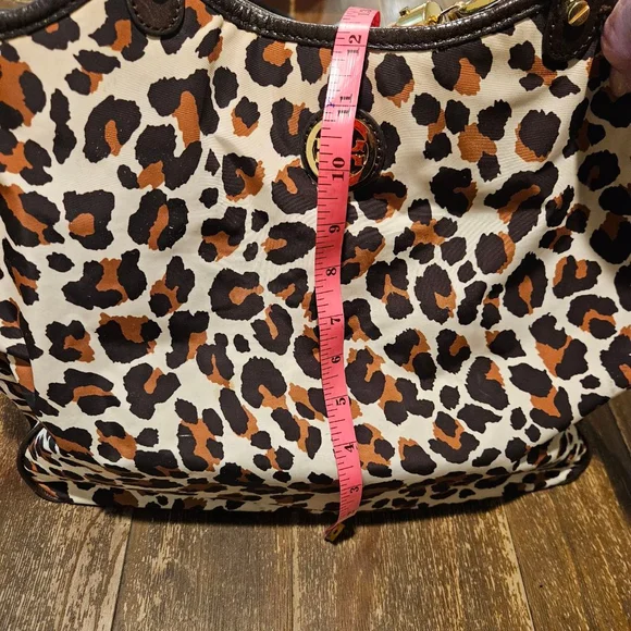 Women's Tory Burch Leopard Print Large Tote Bag Rope Handles Brown Beige - Picture 9 of 12